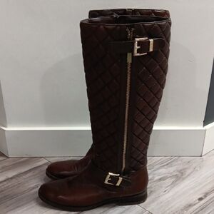Vince Camuto Brown Leather Quilted Riding Boots